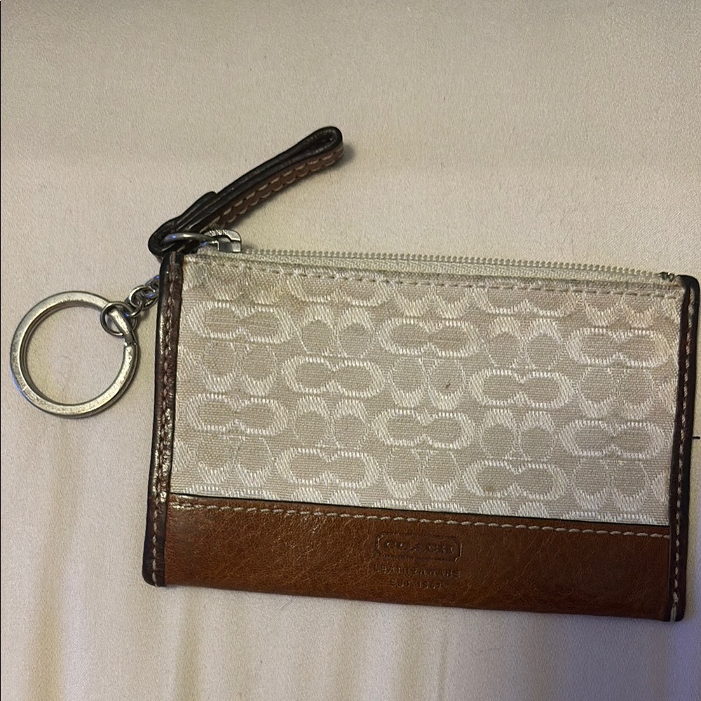 Coach Monogram Keychain Wallet - Brown and Cream